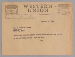 [Telegram from D. W. Kempner to H. Robinson Safford, December 31, 1948]