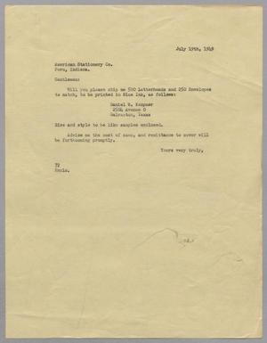 [Letter from D. W. Kempner to American Stationery Co., July 19, 1949]