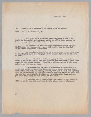 [Letter from A. H. Blackshear, Jr. to I. H. Kempner, D. W. Kempner, and R. Lee Kempner, April 08, 1948]