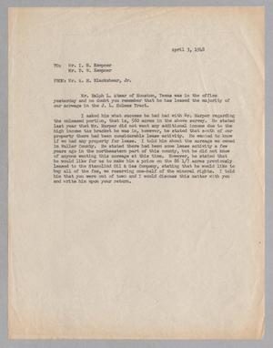 Primary view of object titled '[Letter from A. H. Blackshear, Jr. to I. H. Kempner and D. W. Kempner, April 03, 1948]'.