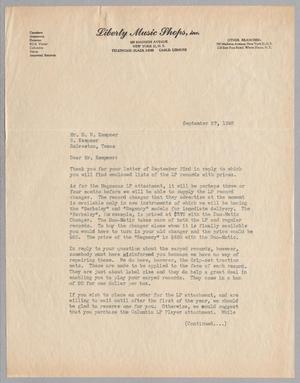 [Letter from Liberty Music Shops, Inc. to D. W. Kempner, September 27, 1948]