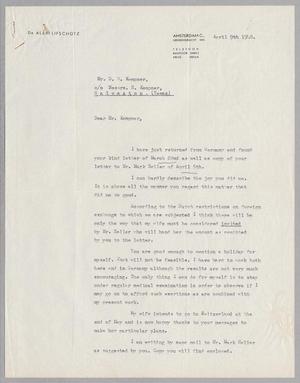 [Letter from Dr. Alex Lifschütz to Mr. D. W. Kempner, April 9, 1948]