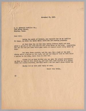 [Letter from Daniel W. Kempner to D. B. McDaniel Cadillac Company, November 22, 1948]