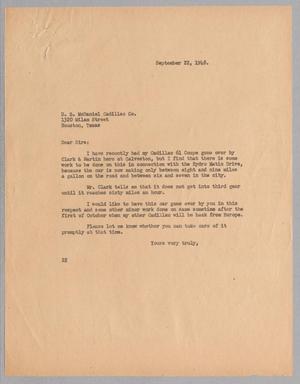 [Letter from Daniel W. Kempner to Daniel B. McDaniel Cadillac Co., September 22, 1948]