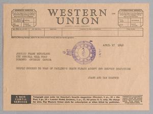 [Telegram from Jeane and Dan Kempner to Frank McFarland, April 17, 1948]