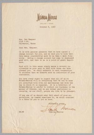 [Letter from Stanley Marcus to Jeane B. Kempner, October 8, 1948]