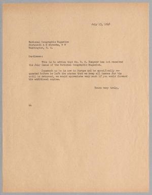 [Letter from A. H. Blackshear to National Geographic Magazine, Jr., July 13, 1948]