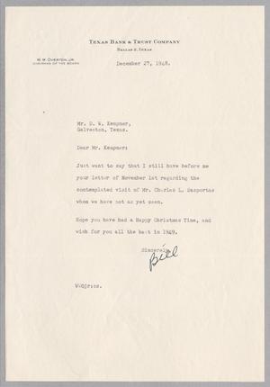 [Letter from W. W. Overton, Jr. to Mr. D. W. Kempner, December 27, 1948]