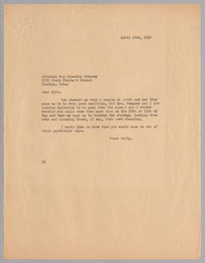 [Letter from Daniel W. Kempner to the Oriental Rug Cleaning Company, April 16, 1948]