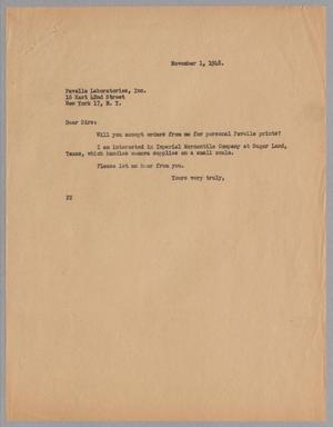 [Letter from Daniel W. Kempner to Pavelle Laboratories, November 1, 1948]