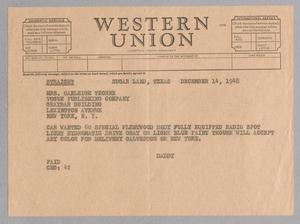 [Telegram from Daniel Webster Kempner to Mary Jean Thorne, December 14, 1948]