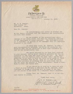 [Letter from F. R. Tripler & Co. to D. W. Kempner, October 11, 1948]