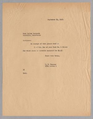 Primary view of object titled '[Letter from Daniel W. Kempner to Vaca Valley , September 24, 1948]'.