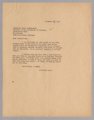 [Letter from Daniel W. Kempner to Commander james Powell-Tuck, November 14, 1947]