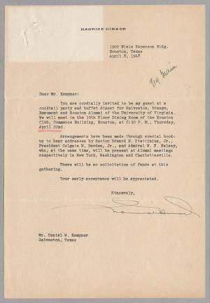 [Letter from Maurice Hirsch to Mr. Daniel W. Kempner, April 8, 1948]