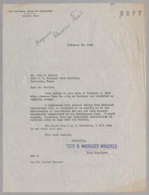 [Letter from B. Magruder Wingfield to John W. Harris, February 19, 1948]