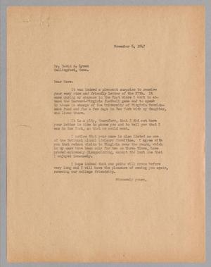 [Letter from D. W. Kempner to David R. Lyman, November 6, 1947]