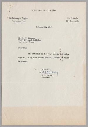 [Letter from William F. Halsey to D. W. Kempner, October 21, 1947]