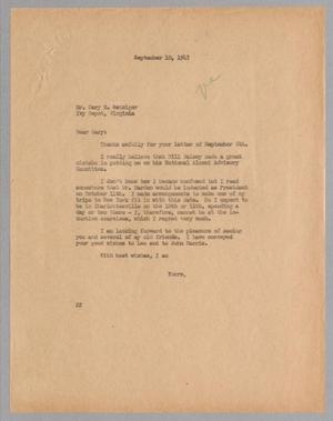 [Letter from Daniel W. Kempner to Cary N. Weisinger, September 10, 1947]