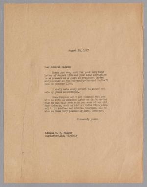 [Letter from D. W. Kempner to Admiral W. F. Halsey, August 20, 1947]