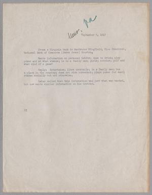 Primary view of object titled '[Memo from D. W. Kempner, September 9, 1947]'.