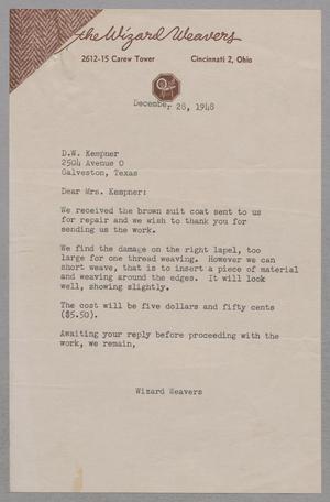[Letter from Wizard Weavers to Jeane B. Kempner, December 28, 1948]