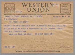 [Telegram from William Trading Corporation to D. W. Kempner, December 15, 1948]