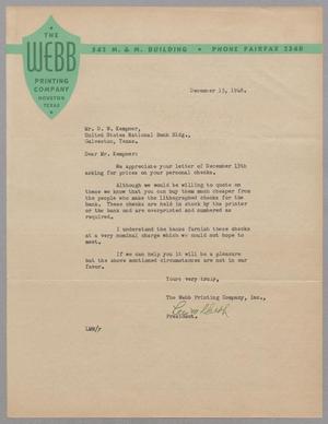 [Letter from Lee M. Webb to Mr. D. W. Kempner, December 15, 1948]