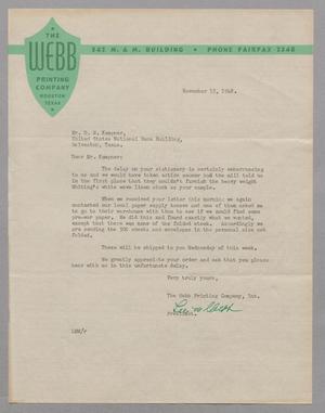 [Letter from Lee M. Webb to D. W. Kempner, November 15, 1948]
