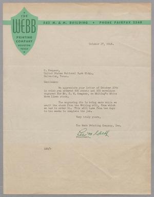 Primary view of object titled '[Letter from Lee M. Webb to H. Kempner, October 27, 1948]'.