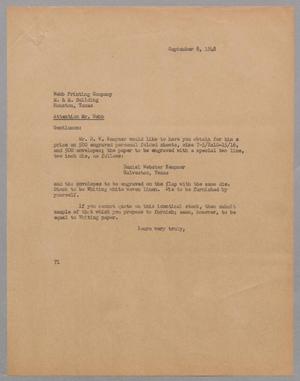 [Letter from Lorraine H. Haglund to Webb Printing Company, September 8, 1948]