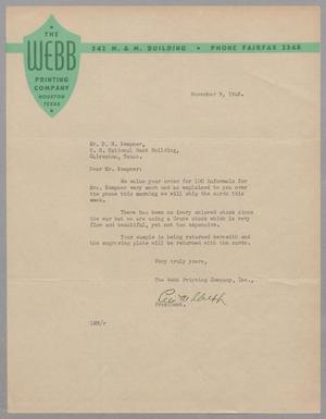 [Letter from Lee M. Webb to Mr. D. W. Kempner, November 9, 1948]