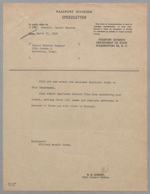 [Letter from R. B. Shipley to D. W. Kempner, March 23, 1948]