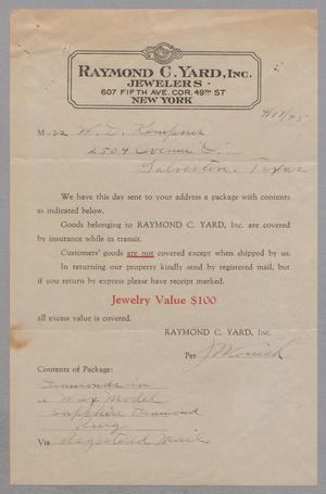 [Letter from Raymond C. Yard, Inc. to Jeane Bertig Kempner, April 17, 1948]