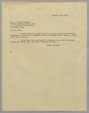 [Letter from H. W. Hall to Daniel W. Kempner, December 27, 1949]