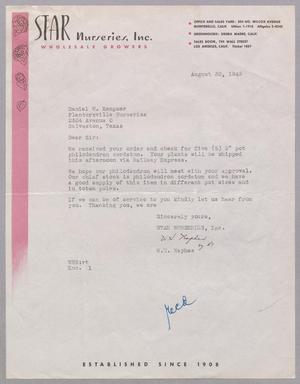 [Letter from Star Nurseries, Inc. to D. W. Kempner, August 30, 1949]