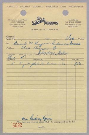 [Invoice for an Item from Star Nurseries Inc., August 30, 1949]