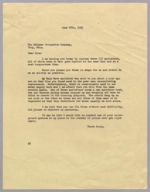 Primary view of object titled '[Letter from Daniel W. Kempner to The Skinner Irrigation Company, June 28, 1949]'.