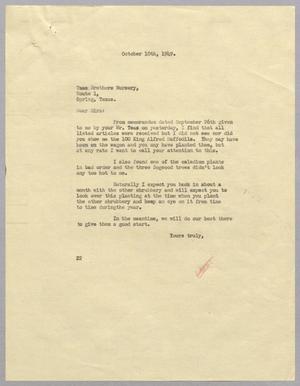 [Letter from D. W. Kempner to Teas Brothers Nursery, October 10, 1949]