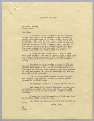 [Letter from D. W. Kempner to Teas Brothers Nursery, September 8, 1949]