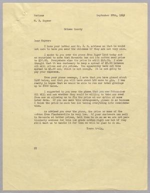[Letter from D. W. Kempner to W. B. Keyser, September 29, 1949]