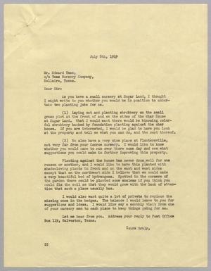 [Letter from D. W. Kempner to Edward Teas, July 8, 1949]