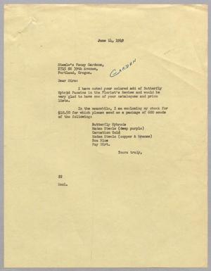 Primary view of object titled '[Letter from Daniel W. Kempner to Steele's Pansy Gardens, June 14, 1949]'.