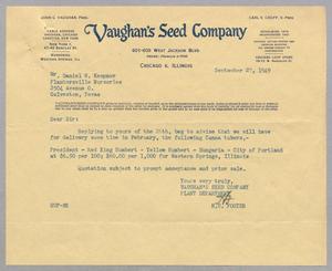Primary view of object titled '[Letter from Vaughan's Seed Company to D. W. Kempner, September 27, 1949]'.
