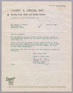 [Letter from George E. Perry to Daniel W. Kempner, June 21, 1949]