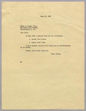 Primary view of object titled '[Letter from Daniel W. Kempner to Henry A. Dreer, June 15, 1949]'.