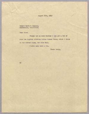 [Letter from Daniel W. Kempner to Howard Smith & Company, August 25, 1949]