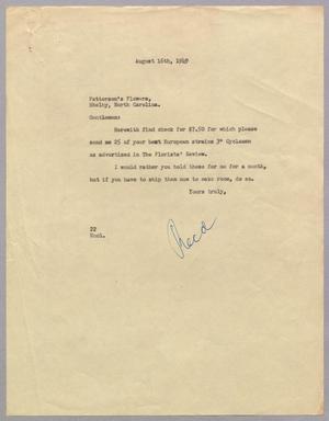 Primary view of object titled '[Letter from D. W. Kempner to Patterson's Flowers, August 16, 1949]'.