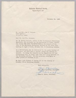 [Letter from the Galveston Historical Society to D. W. and Jeane Bertig Kempner, November 24, 1949]