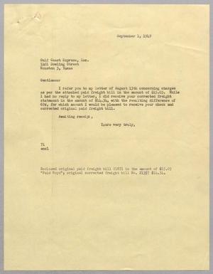 [Letter from D. W. Kempner to Golf Coast Express, Inc., September 1, 1949]